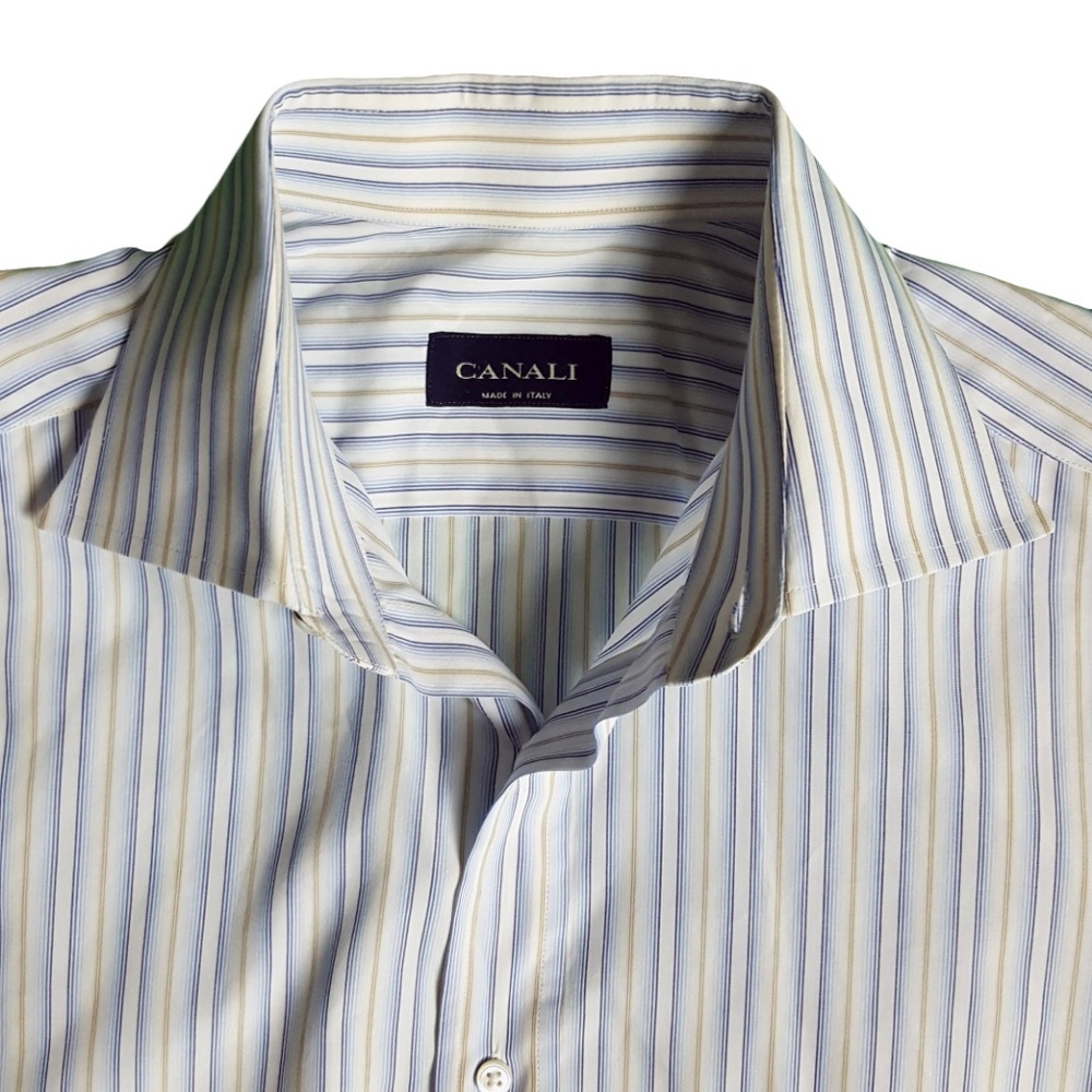 Canali Mens Striped Dress Shirt Neck Size 16 Blue - Picture 3 of 6